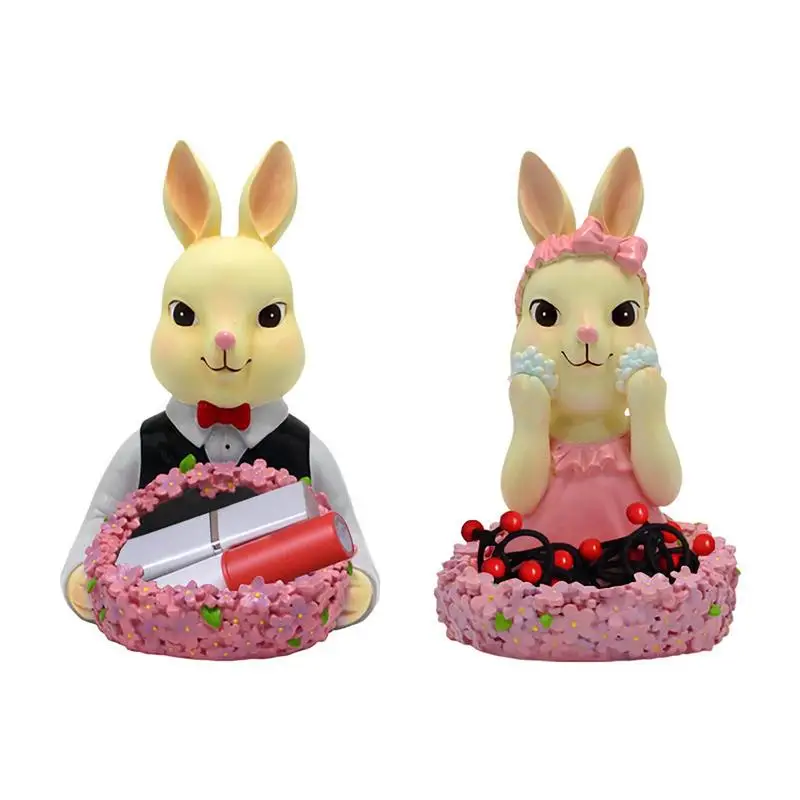 

Cute Rabbit Jewelry Tray Easter Resin Jewelry Storage Statue Tray Jewelry Ring Earrings Necklace Organizer DecorAnd Storage Box