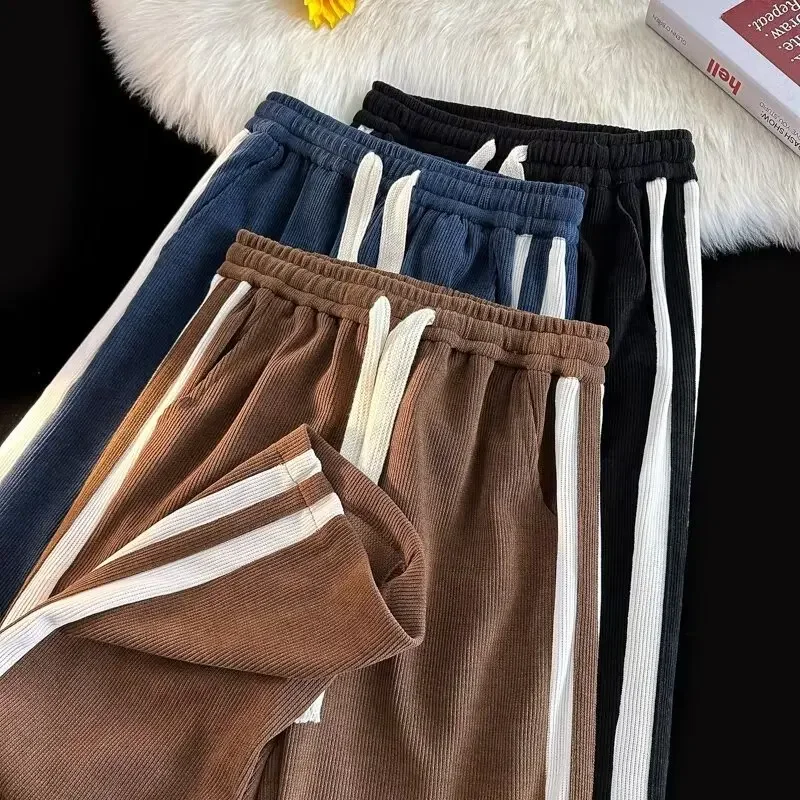 Мужские повседневные вельветовые брюки с боковыми полосками и цветными блоками