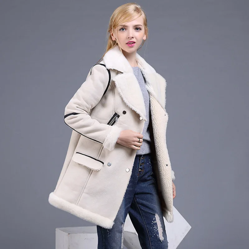 

Женское пальто из овечьей шерсти, длинное замшевое хлопковое пальто из искусственного меха, куртка на молнии с заклепками, ветрозащитная плотная теплая облегающая одежда, зима 2022, S4759