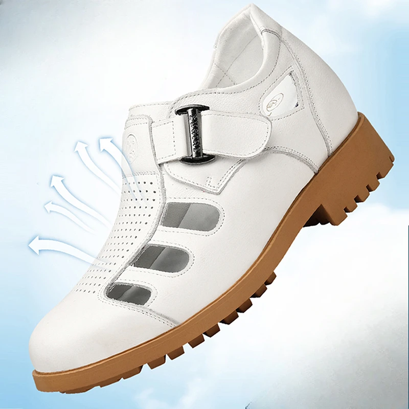 Летние сандалии-лифты мужская обувь из натуральной кожи дышащая с полыми