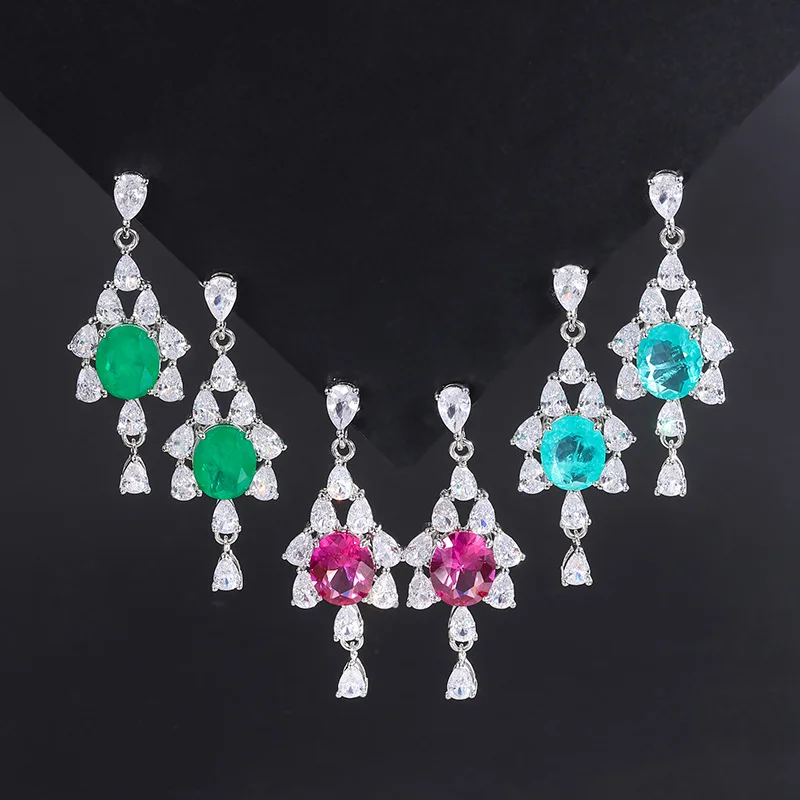 

Emerald Gemstone Crystal Water Droplet Women Earrings Aesthetic Accessories Wedding Bridal Gift Luxury Fashion Tassel Jewelry