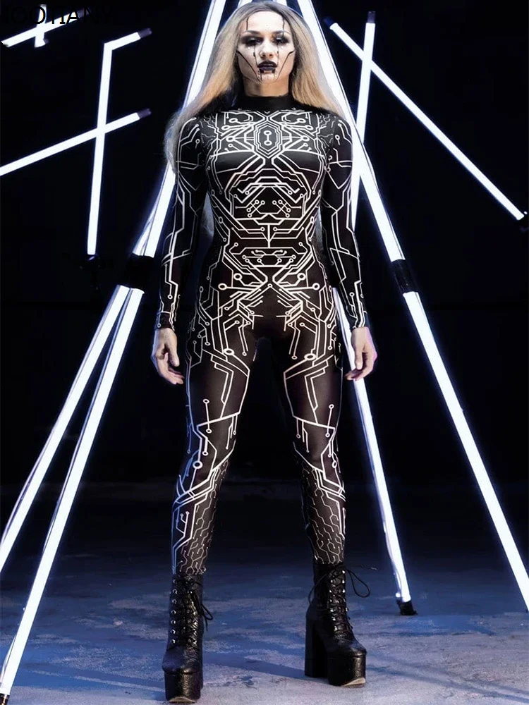 2024 боди унисекс в стиле зентай для взрослых нарядный робот на Хэллоуин 3d панк с