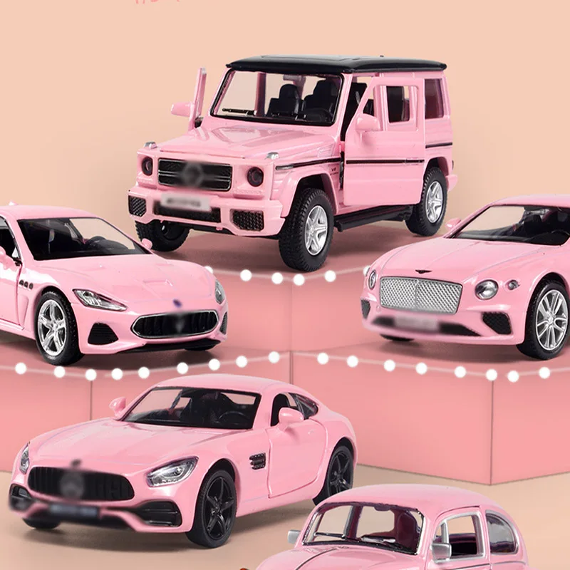 

1:36 Gifts For Girl Pink Series Diecasts Toy Vehicles Simulation Exquisite Model T1 Bus G63 Alloy Pull Back Open Door Kids