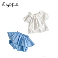 2022 summer new born baby clothes girls set baby lace collar short sleeved t shirt wave skirt shorts baby girl two piece suit
