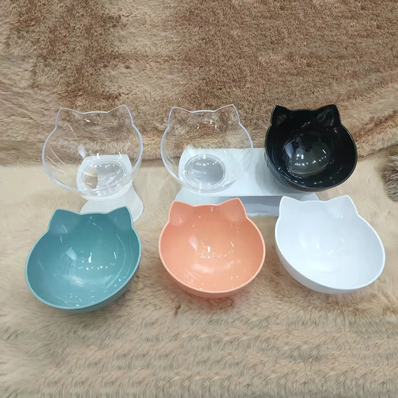

Non slip Double Cat Bowl with Raised Stand Pet Food Cat feeder Protect Cervical Vertebrae Dog bowl Transparent Pet Products