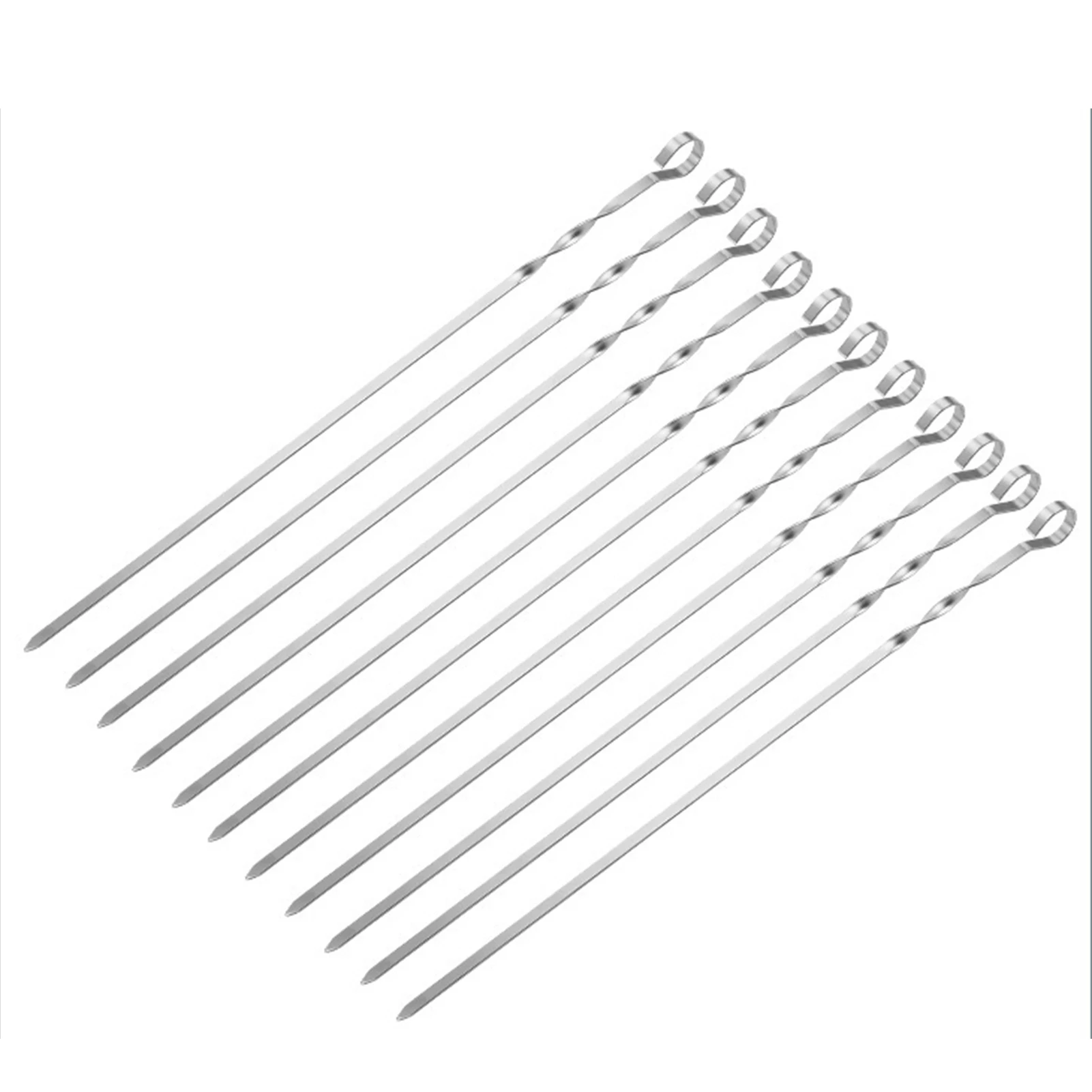 

10Pcs Stainless Steel Skewers BBQ Grilling Needle Flat Reusable Grill Sticks Multipurpose Party Essentials Rounded Top 화로대