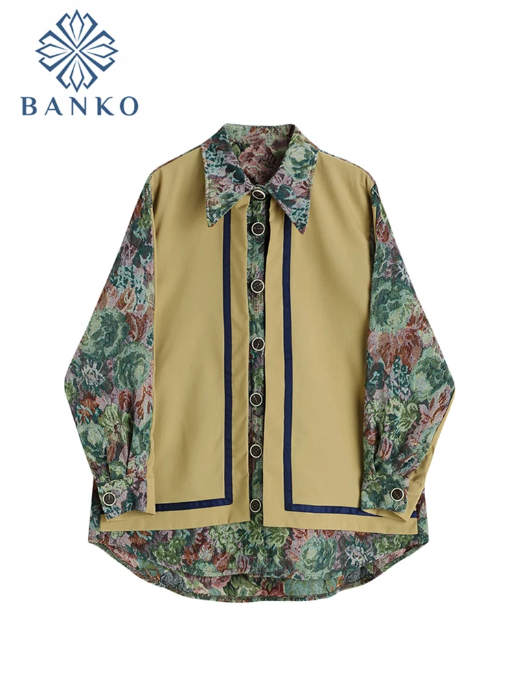 2022 Women Spring Autumn New Shirts Fashion Floral Print Loose Blouses Vintage Long Sleeve Button-up Female Patchwork Clothes