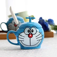 vip couple ceramic mug with lid and spoon simple cartoon doraemon mug coffee cup breakfast children birthday gift cup
