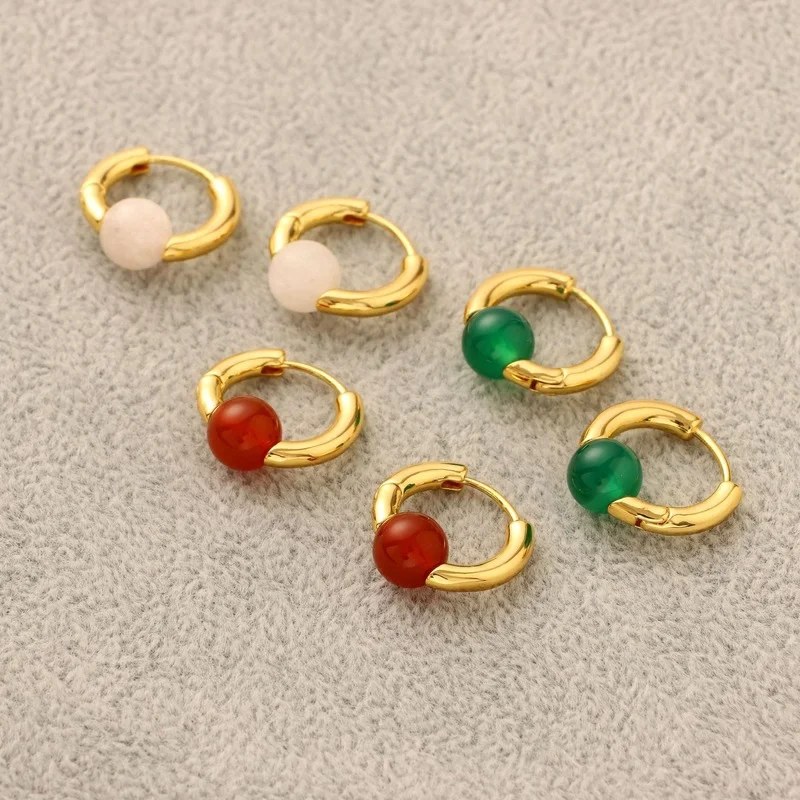 

Japan and South Korea new geometric fashion ring inlaid gemstone small earrings women's earrings