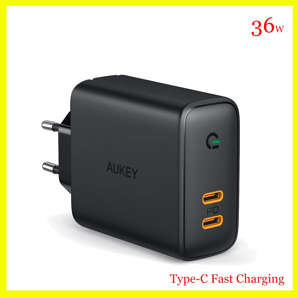 AUKEY PA-D2 65 Вт Omnia Duo Быстрая зарядка с двумя портами PD USB-C настенные зарядные