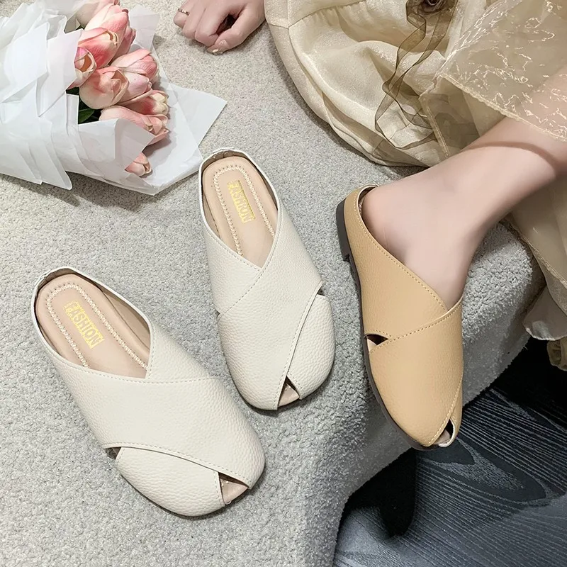 Fashion Women Slippers Leather Women's Outdoor Slippers Anti-slip Slides Comfortable Flat Shoes Lightweight 35-40 Free Shipping