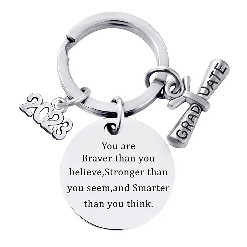 Брелок-подвеска из нержавеющей стали круглый студент 2023 года выпускного сезона подарок бакалаврской шапочки металлическое кольцо для ключей.