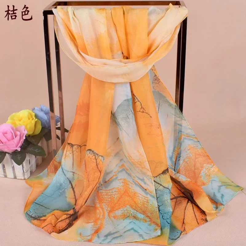 Высокое качество женские шарфы новый лист печатных шифоновый шарф платок шали и
