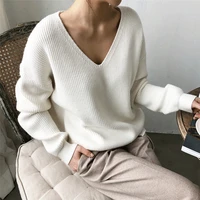 womens sweaters jumper 2022 new autumn winter casual v neck women pullover sweater solid long sleeve loose knitted cashmere tops