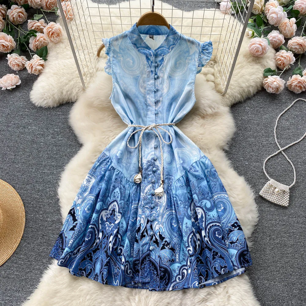 

Винтажное элегантное женское вечернее платье VANOVICH в дворцовом стиле, однобортное платье-трапеция с воротником-стойкой и принтом, платье до ...