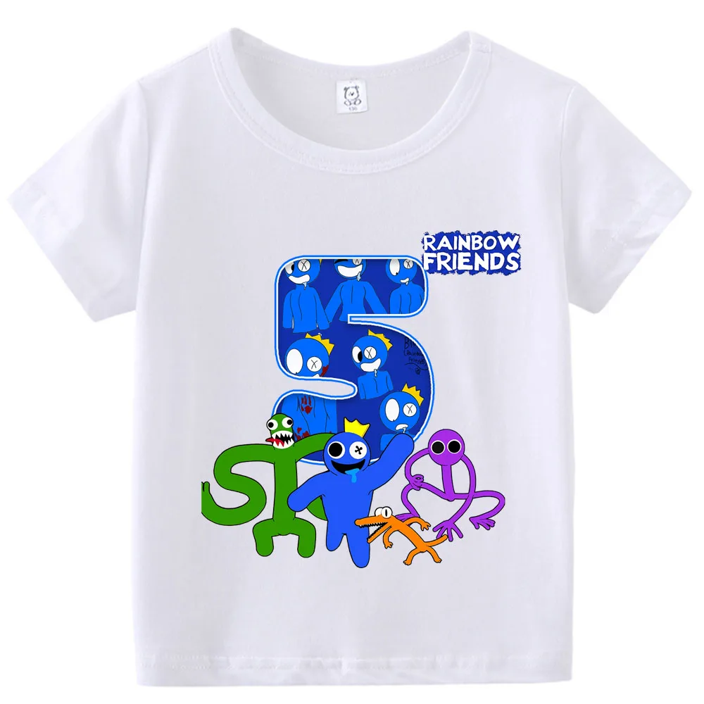 Rainbow Friends Baby Number Cotton T-Shirt Cartoon Boy Girl Birthday Tee Shirt Children Short Sleeve Printed Tops Summer Clothes