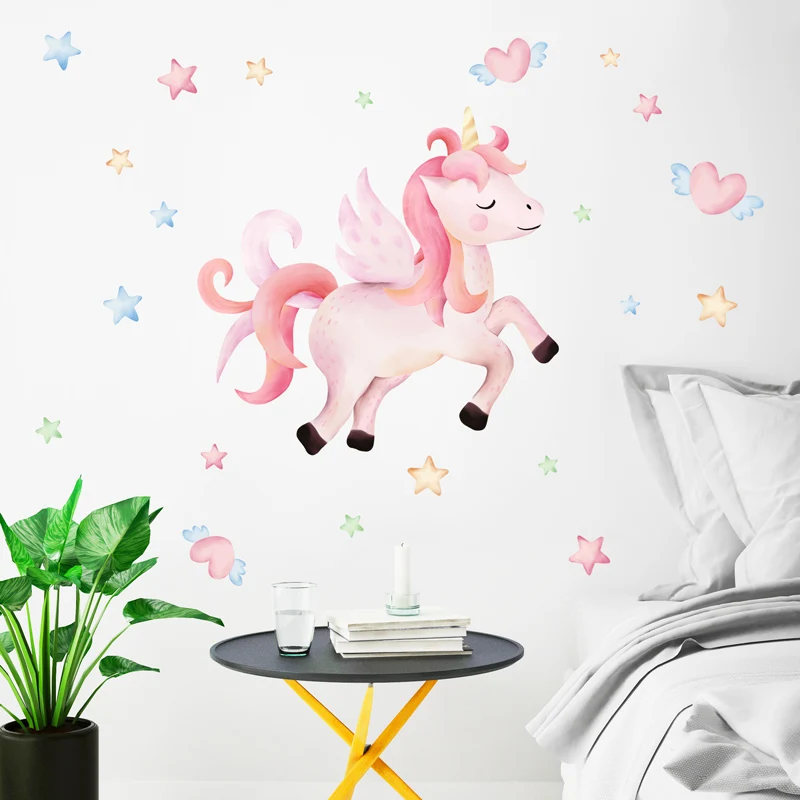 

Наклейки на стены с мультяшными животными, Наклейки на стены с единорогом для детских комнат, гостиной, детской спальни, украшения для детск...