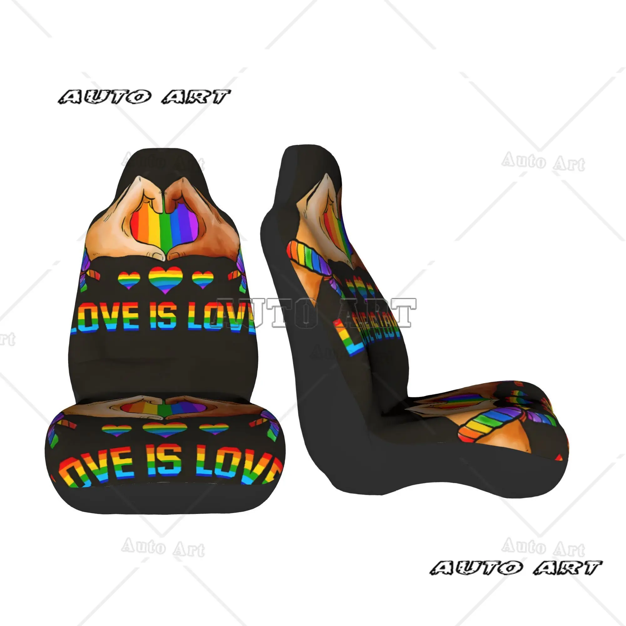 Pride Month Love Is Love with Rainbow Heart Hands Art Комплект защиты автомобильных чехлов - 2 предмета - Легко чистится - Подходит (art.: 3920d48735ddd) - 3920d48735ddd