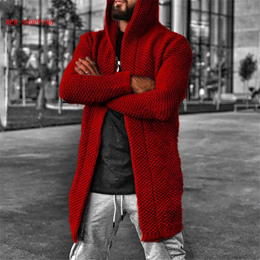 Casual Hooded Cardigan Men Sweater 2023 Autumn Winter Knitted Men's Sweaters Long Sweatercoat Clothing Pull Homme Plus Size 5XL
