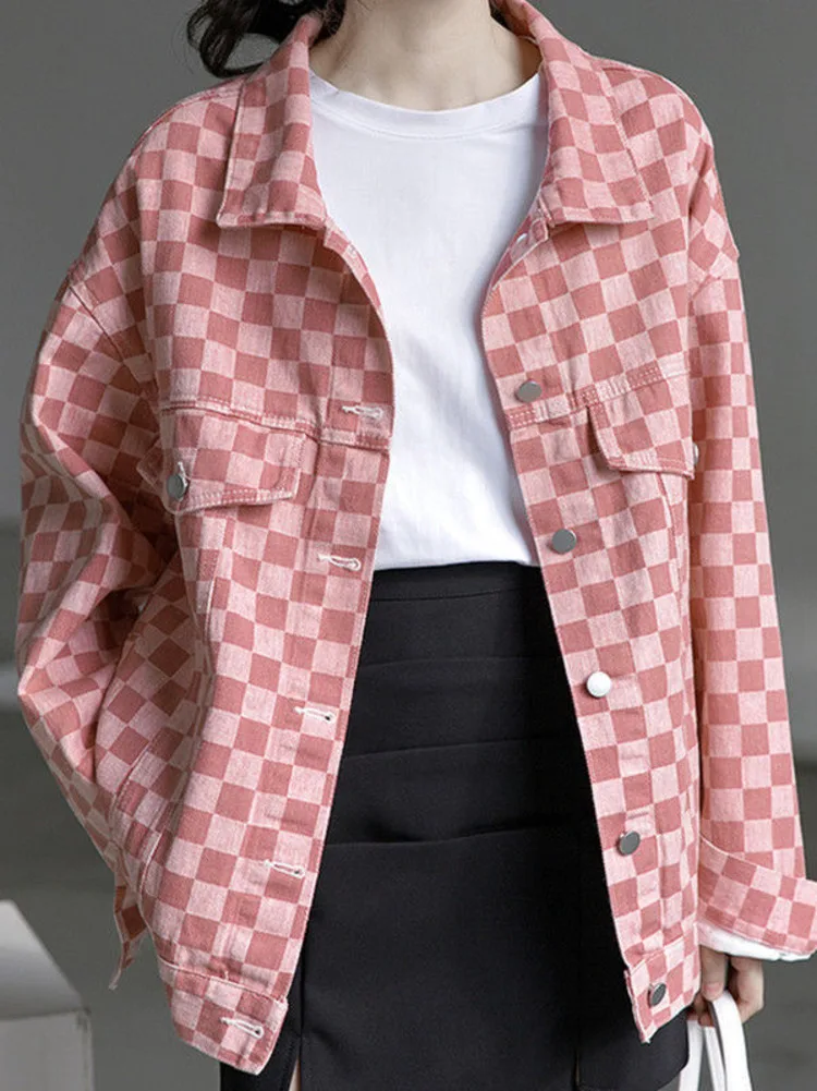 

Джинсовая клетчатая рубашка, женская модная свободная Мягкая джинсовая клетчатая куртка большого размера, корейский Кардиган, топ с длинными рукавами