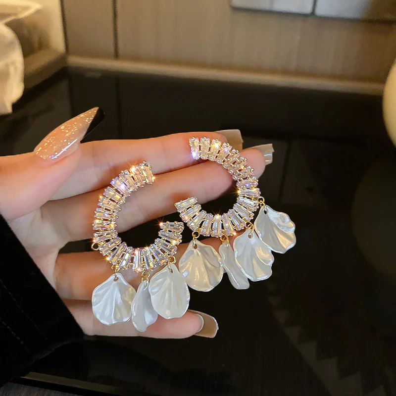 

New Drop Earrings for Women Korean Fashion 2022 Style Pearl Pink Zircon Crystal Earrings Fashion Statement Jewelry Gifts