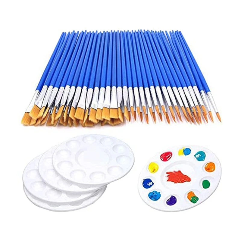 

Flat Paint Brush Pallet Set,Round Paint Tray Palettes,Nylon Hair Paint Brush Acrylic Oil Watercolor Painting Brush