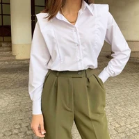 women cotton spring office lady white shirt blouses casual solid long sleeve work tops female lapel chic shirts single breasted