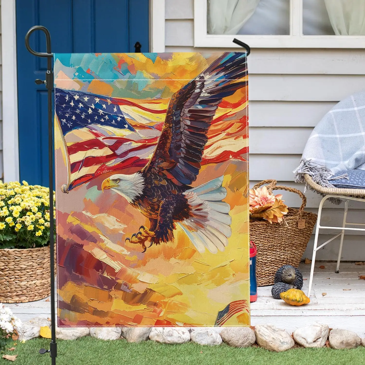 4 июля Садовый флаг Премиум Абстрактный восход солнца Пейзаж Летать лысый орлан