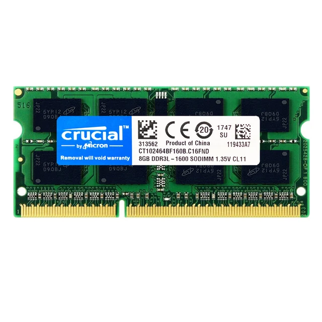 Crucial DDR3 4GB 8GB Laptop Ram 1066mhz 1333mhz 1600Mhz 1866Mhz PC3L 10600S 12800S DDR3L 204Pin 1.35V SODIMM Notebook Memory 2