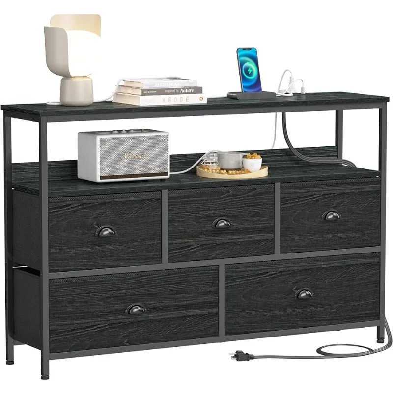 

Furologee Console Sofa Table with Power Outlet, Long 45" Dresser TV Stand with 5 Drawers, Entertainment Center with