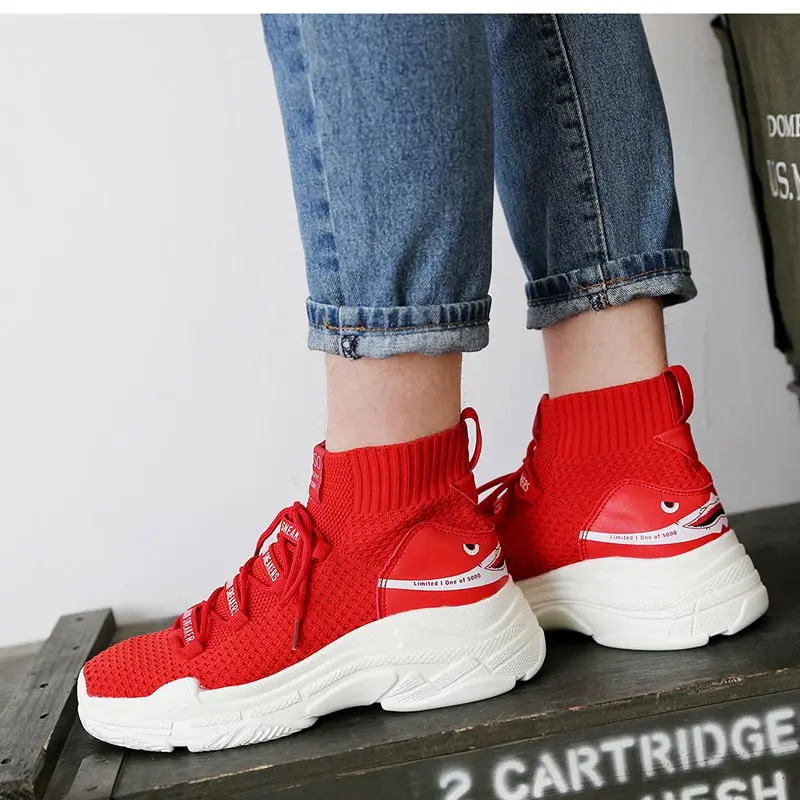 

Вязаная мужская спортивная обувь на платформе большого размера, женские носки, кроссовки, мужская брендовая мужская обувь, спортивная мужс...