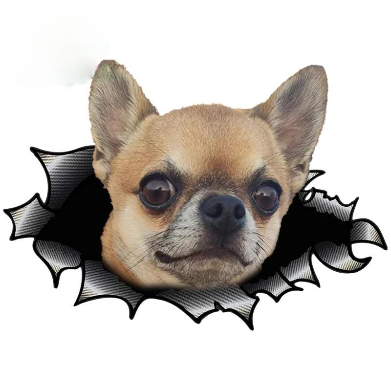 

Vinyl 3D Cute Chihuahua Torn Metal Decal Reflective Car Styling Trunk Bumper Decor Scratch-Proof Pet Dog Car Stickers Kk13*9cm