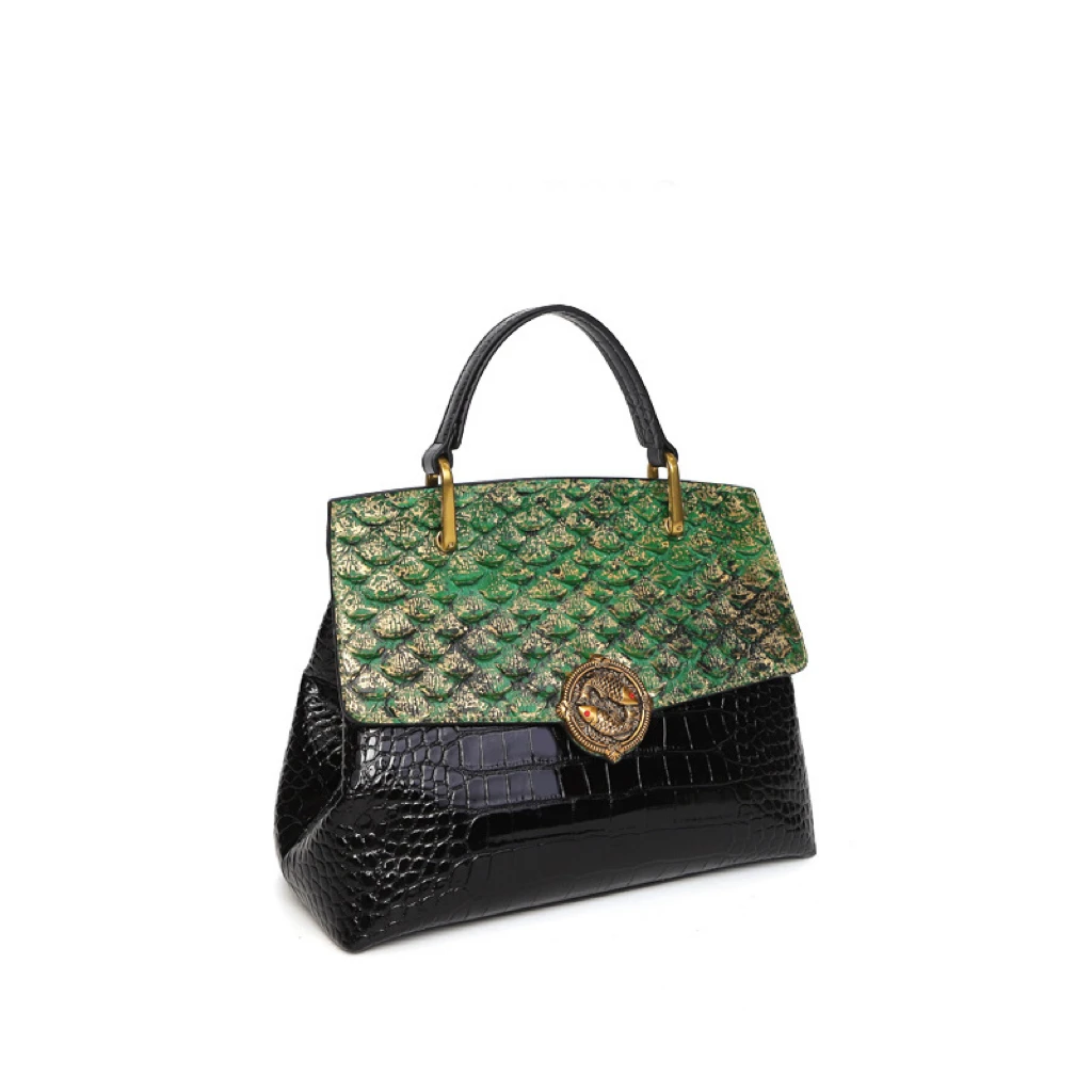 2023 leather top layer cowhide handbag with snake pattern single shoulder crossbody bag with crocodile pattern commuting bag