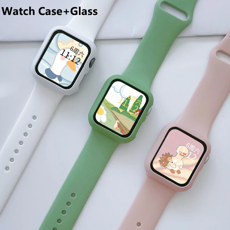 Screen Protector for Apple Watch Case 44mm 45mm 41mm 40mm iwatch 6 SE 5 3 42mm 38mm Tempered Glass+cover Apple watch Series 7 8