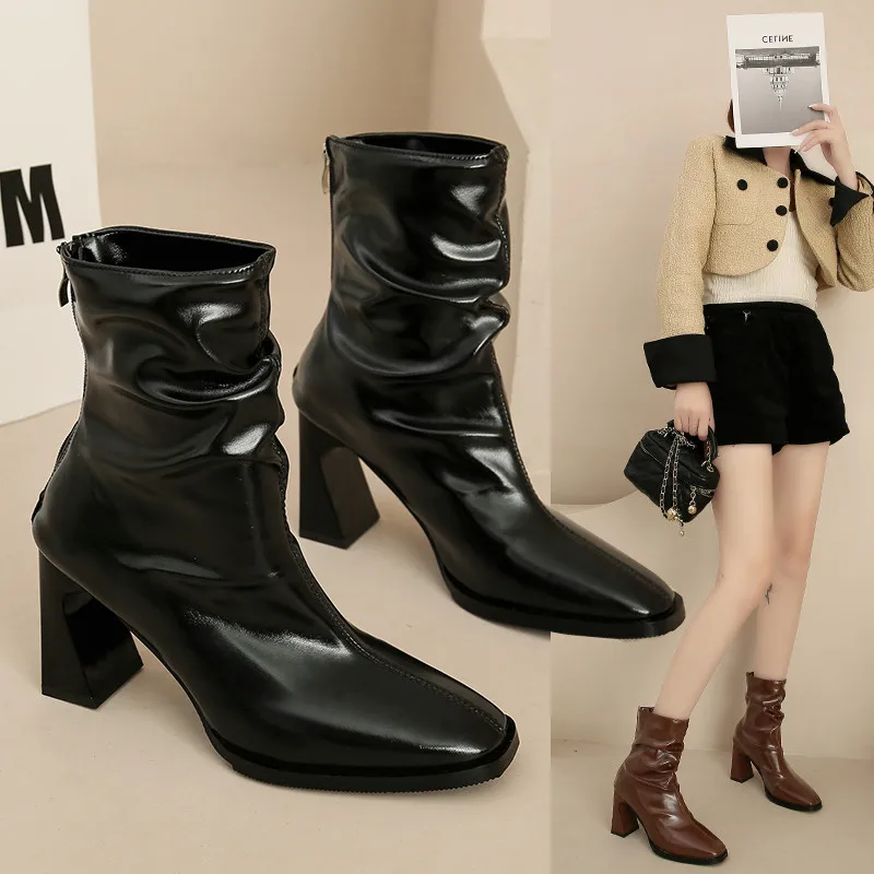 Rock Shoes Женские женские ботинки Сапоги-Женские кожаные ботильоны на высоком