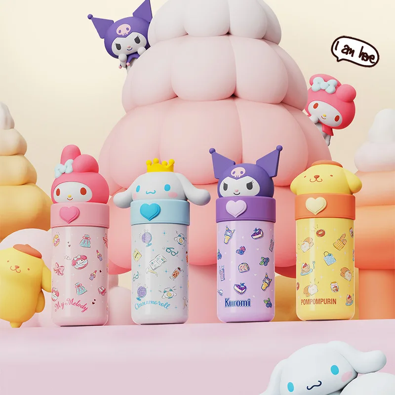 Sanrio Cinnamoroll My Melody, термос из нержавеющей стали, чашка Kuromi Hello Kitty, помпон, искусственные игрушки