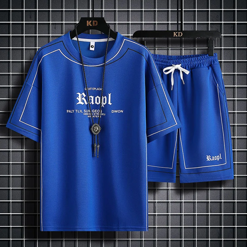 Summer Fashion Brand Half-Sleeve T-shirt Trendy Matching Summer Men's Short Sleeve T-shirt Shorts Set Loose Casual Two-Piece Sui