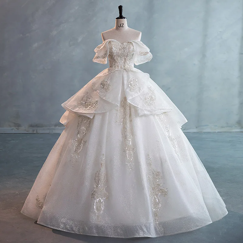

Bride Robe Wedding Dress White Dress Fairy Pearls Elegant Formal Bridal Parties Ceremony High Sewing Large Size Princess Cut