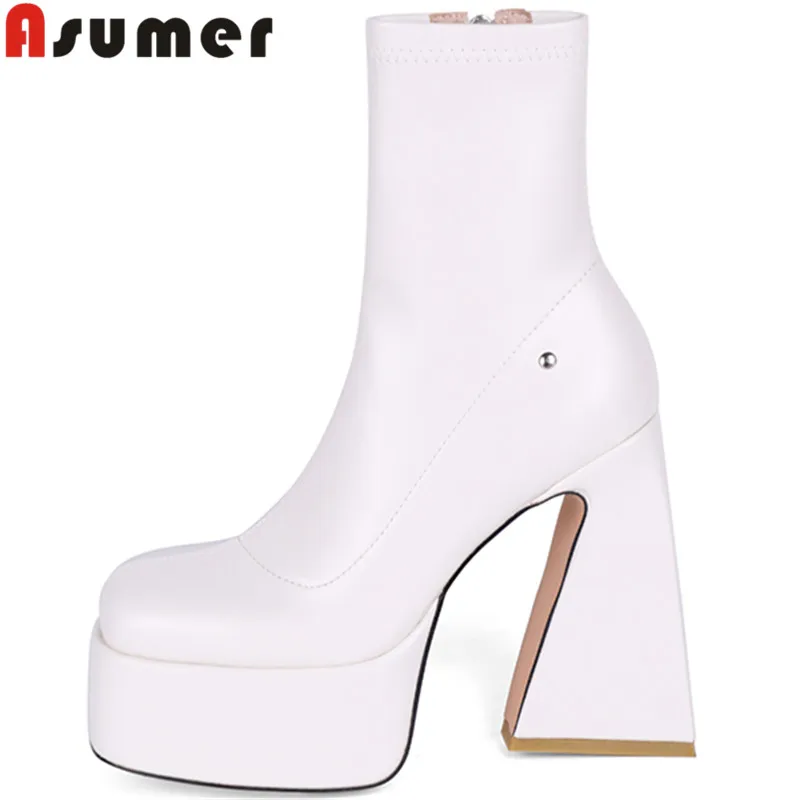 

ASUMER 2022 Size 36-42 New Arrive Microfiber Zipper Ankle Boots Strange Style High Heels Boots Woman Ladies Platform Shoes