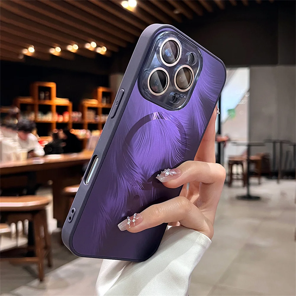 Ослепительный магнитный чехол для телефона Magsafe с блестящим перьями iPhone 16 15 14 13 12