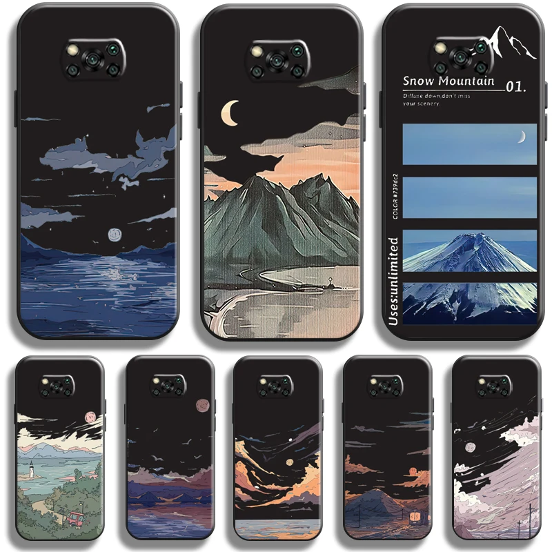 

Landscape Painting For Xiaomi Poco X3 GT POCO X3 Pro NFC Phone Case TPU Carcasa Funda Soft Black Back Liquid Silicon
