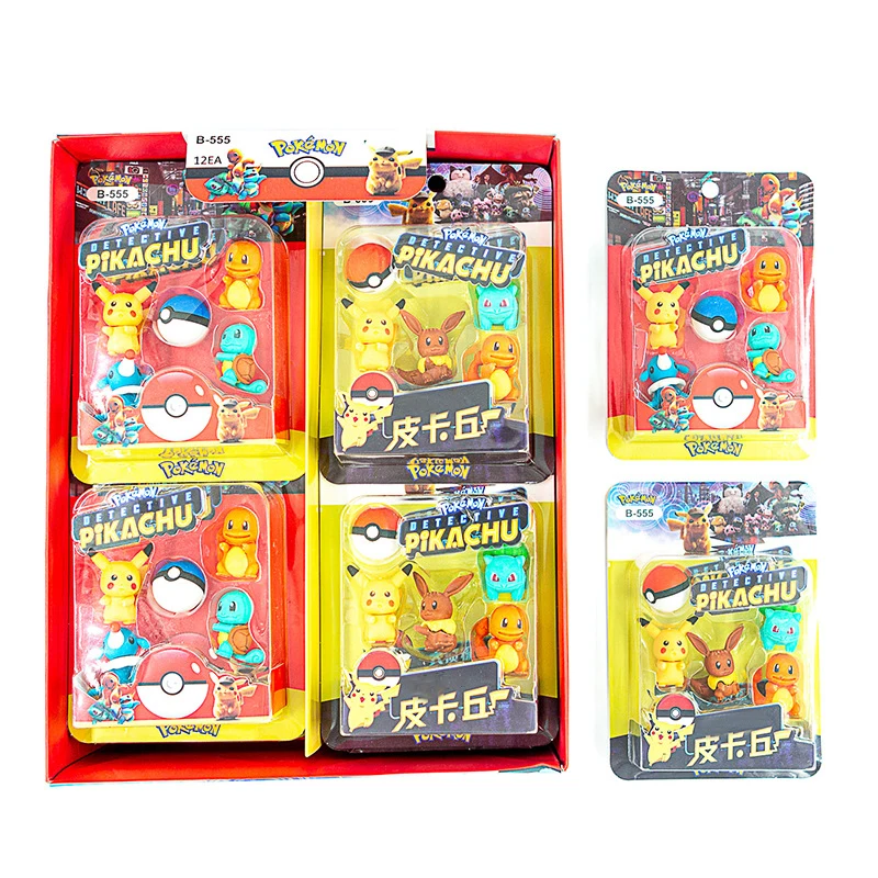 

12Pcs/box Mixed Loading Pokemon 3D Rubber Eraser Pikachu Entei Mewtwo Charizard Portable School Office Supplies Gift Stationery