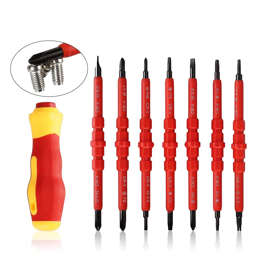 

8PCS Multi-Purpose Electricians Screwdriver Bit Set For Electrical Insulated Repaire Screw Driver Bits T10 T15 T20 T25 PH0 PH1