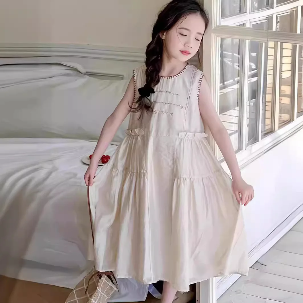 Юбки для девочек Новинка лета 2024 детская одежда хлопковое платье без рукавов