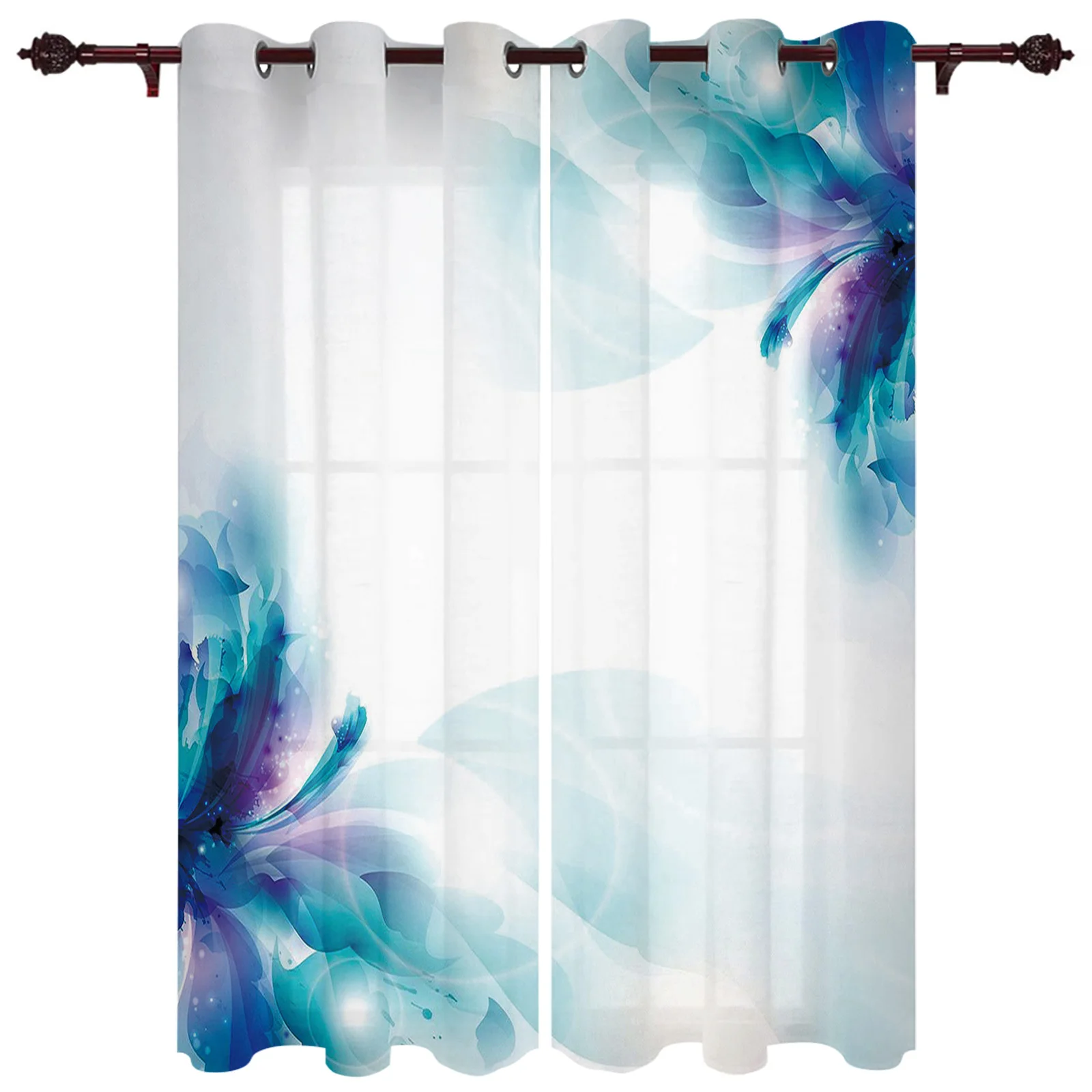 

Синие абстрактные цветочные картины, современные оконные шторы для гостиной, роскошные шторы для спальни, занавески, Дверные Шторы