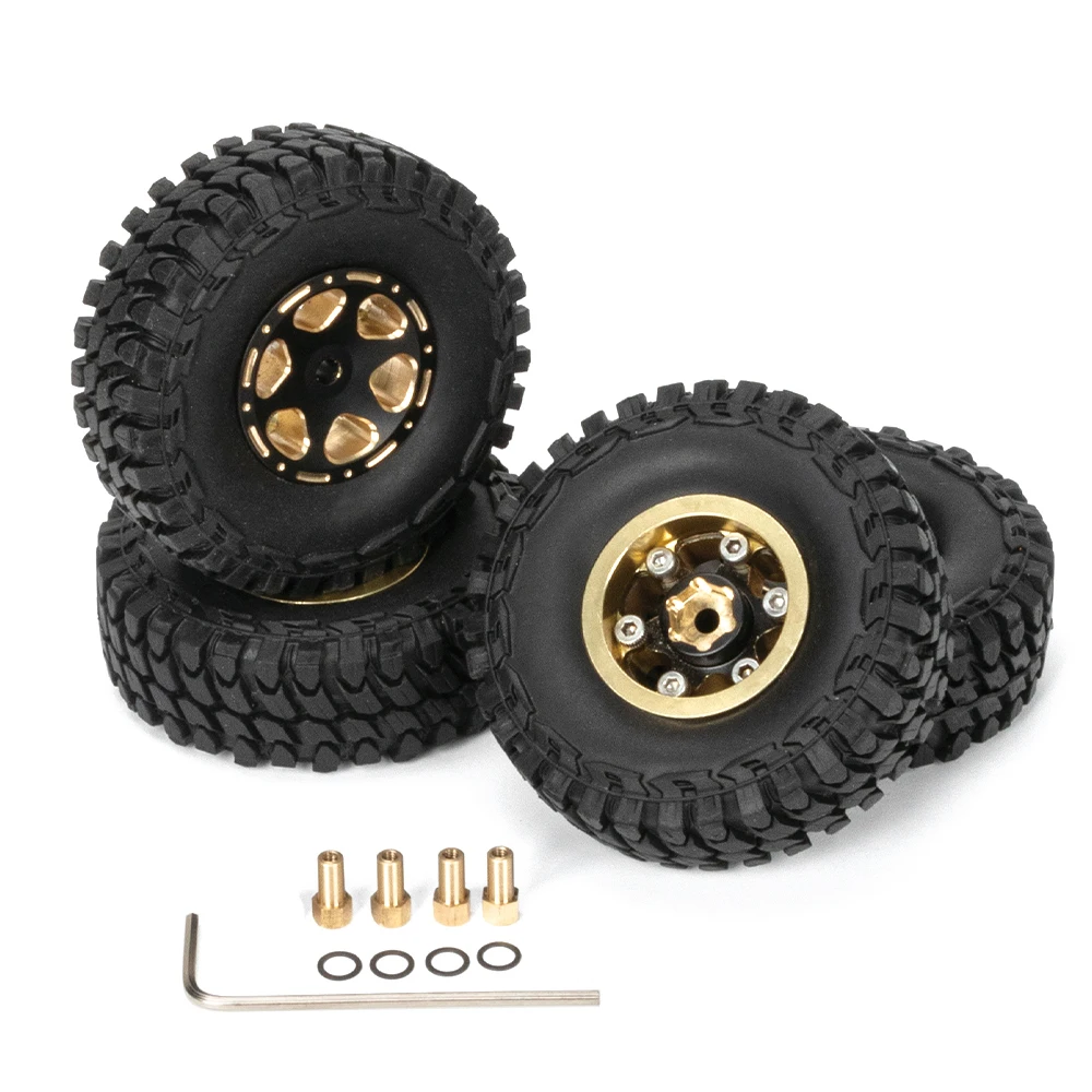 

4pcs 1.0" Brass Beadlock Wheel Hub Rims Tires Set for 1/24 RC Crawler Car Axial SCX24 AXI00001 Deadbolt Gladiator Xiaomi JIMNY