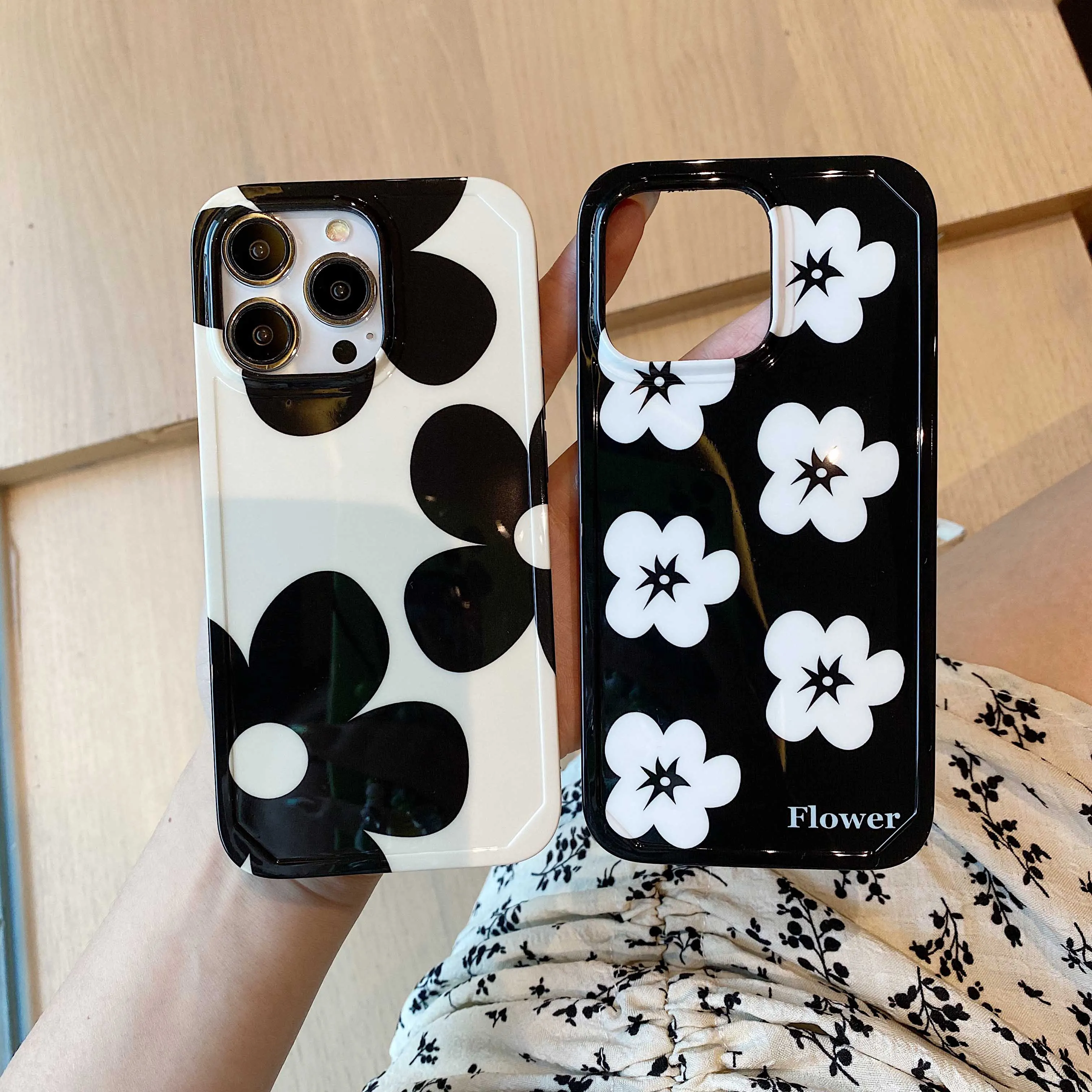 

Black Flower glossy Phone Case For Iphone 8Plus 13ProMax XR 11 12 13 Pro Max XS X XSMAX 12Pro Soft Cover Fundas