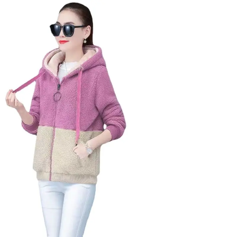 

Women's Sweatshirt Ladies Tops Large Size Plus Fleece Zipper Cardigan Fashion Splicing Long Sleeve Winter Loose Type Tenafeicc