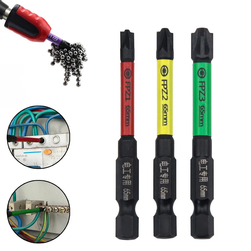 

3pcs 65mm Magnetic Special Slotted Cross Screwdriver Bit For Electrician FPZ1 FPZ2 FPZ3 For Socket Switch Repair Hand Tools