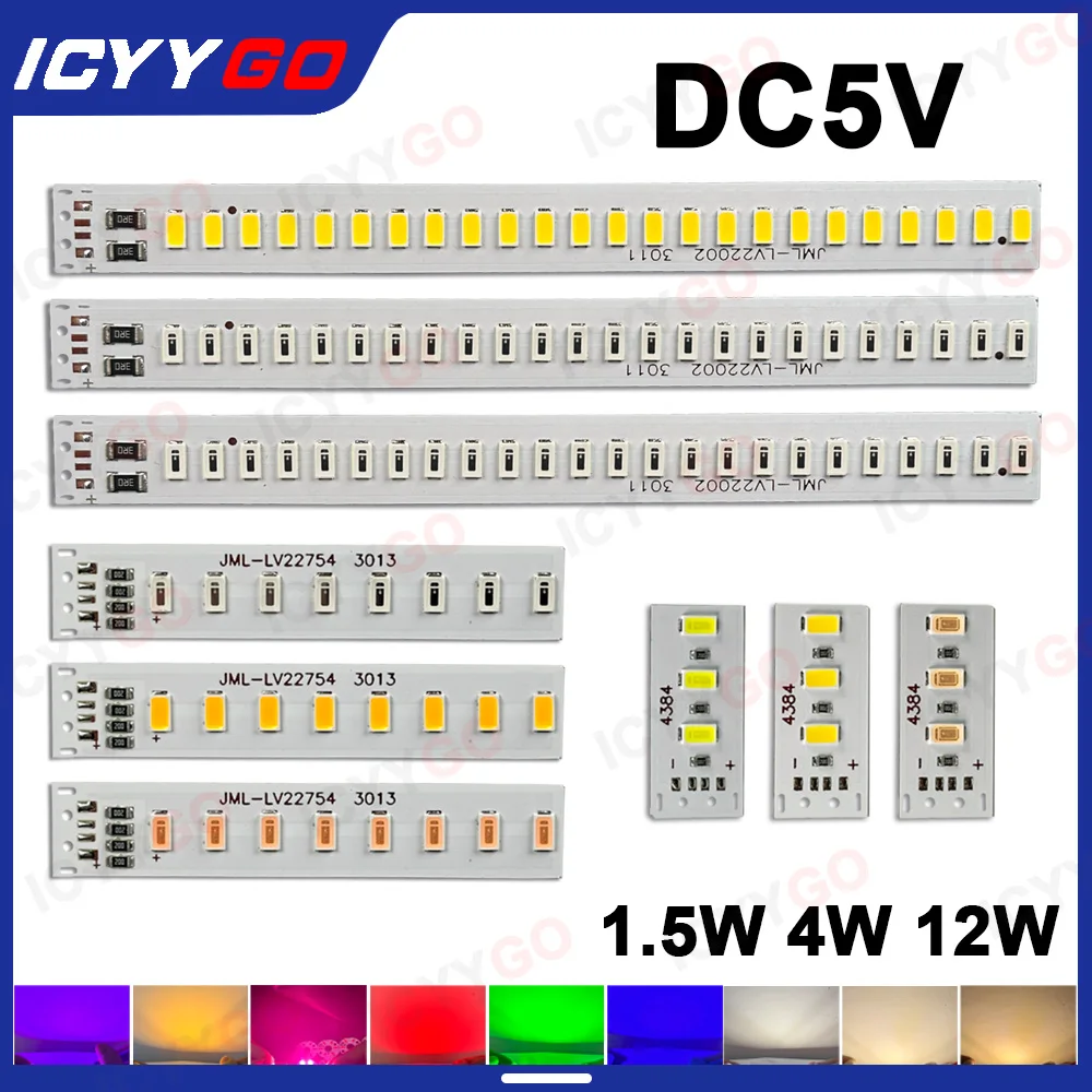 Фото 5 шт. высокоярких светодиодных лент DC5 В 1,5 Вт 4 Вт 12 Вт 5730 SMD, излучающих красный, желтый, зеленый и теплый белый свет. 31 мм №1
